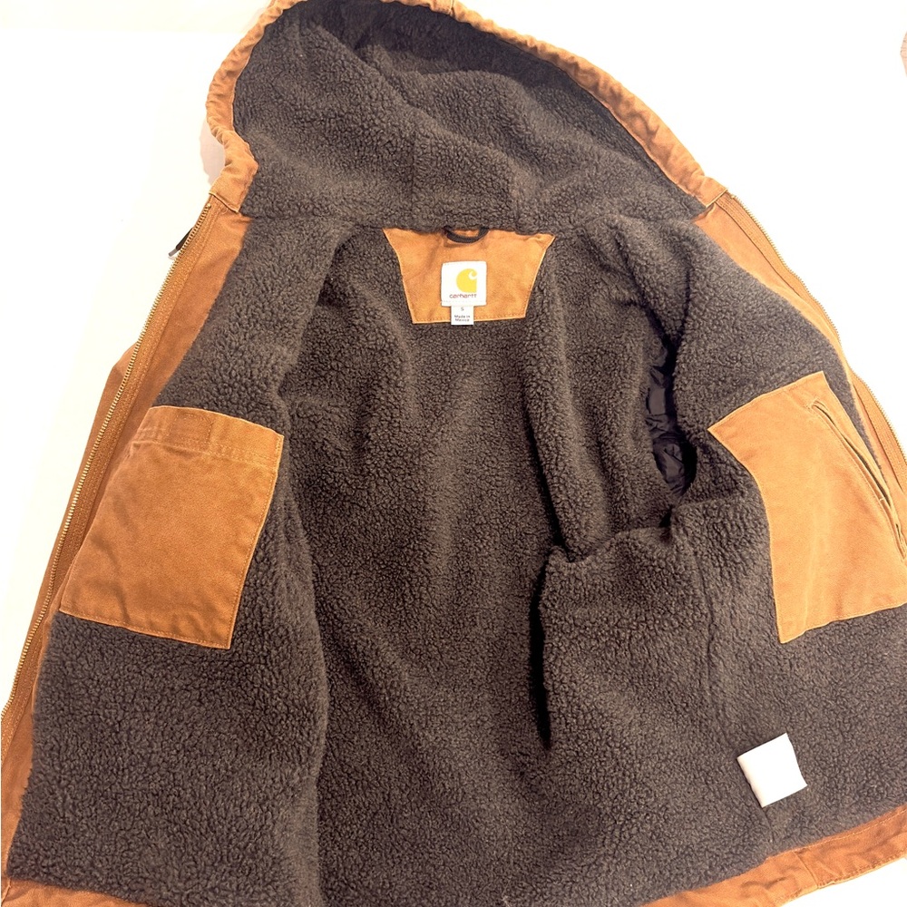 Carhartt Men's Brown Waxed Hooded Bomber Jacket Warm S Small - Picture 10 of 12